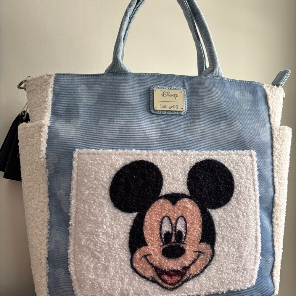 Loungefly Blue and White Sherpa Mickey Mouse Backpack